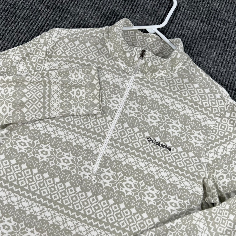 Columbia Pullover Womens Large Gray White Striped Geometric Long Sleeve 1/4